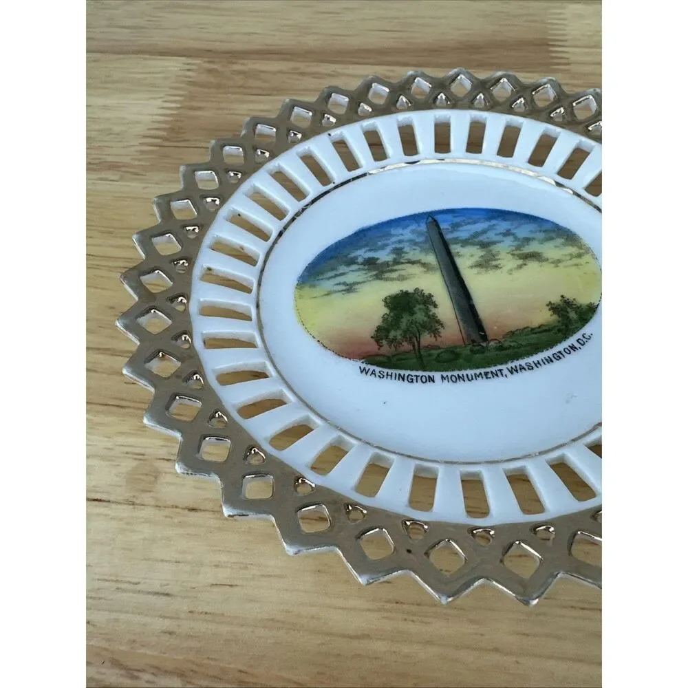 Vintage Washington Monument Plate – Reticulated Porcelain, Gold Trim, Made in Ge